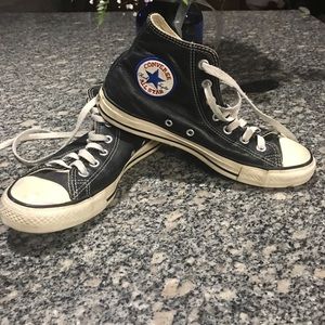 High top black leather Converse all stars